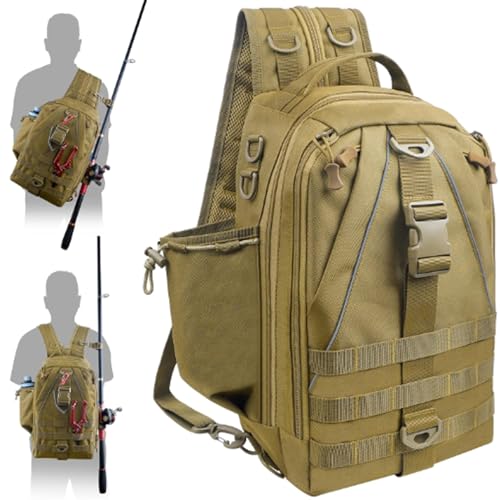 JSHANMEI Fishing Tackle Backpack with Rod & Gear Holder Lightweight Outdoor Water-Resistant Fishing Shoulder Storage Bag Gifts for Men Women (Standard(13.7"*9.06"*5.12"))