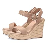 VICKI·VICKI Women's Wedges Heels Espadrilles Sandals Wedge Platform Women Comfortable Shoes Apricot Size 8