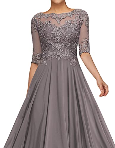 Wedding Guest Dresses For Women Lace Appliques Mother Of The Bride Dresses Long Evening Dresses Short Sleeve Taupe #TOP3
