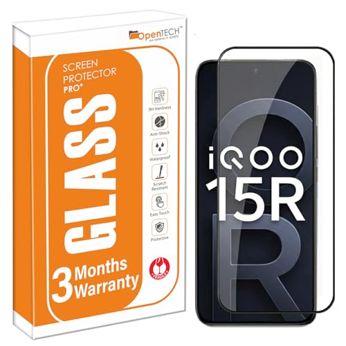 Image of OpenTech Military-Grade Tempered Glass For IQOO 15R (6.59 Inches) with Edge to Edge Coverage - Case Friendly, Anti-scratch and Bubble free installation kit