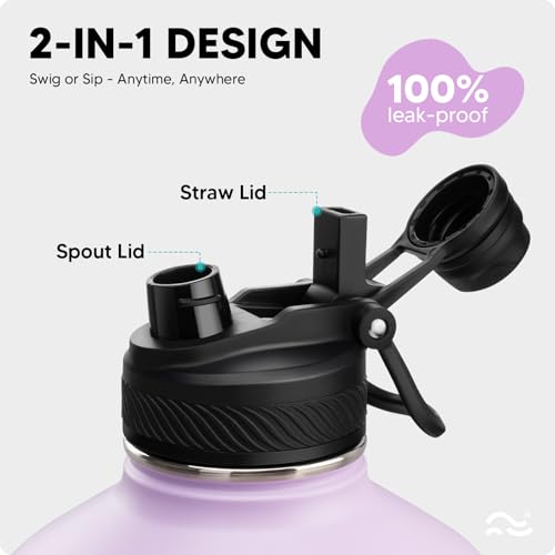 Image of Swigina [2-IN-1 LID] Gallon Insulated Water Bottle with Silicone Boot (48hrs Cold /24hrs Hot) - DIY Stickers, Leakproof, BPA Free, 128 oz