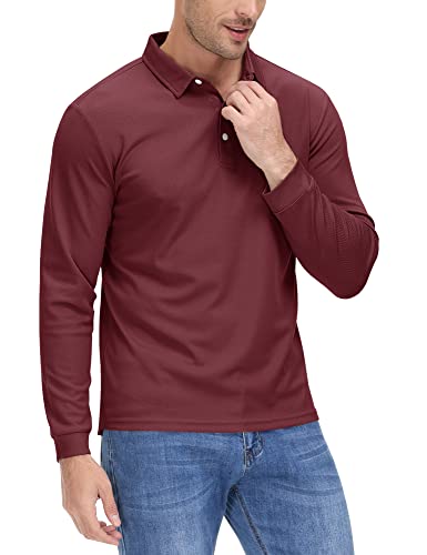 Tacvasen Polo Shirts For Men Polyester Golf Polo Shirts For Men Fishing Shirts Work Shirts Quick Dry Shirts Golf Polo Shirts For Men Dry Fit Wine #TOP2