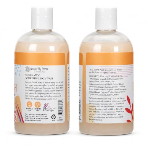 Image of Ginger Lily Farms Botanicals Body Wash, 12oz, Coco Mango | 100% Vegan & Cruelty-Free | Nourishing Bath & Shower Gel for All Skin Types