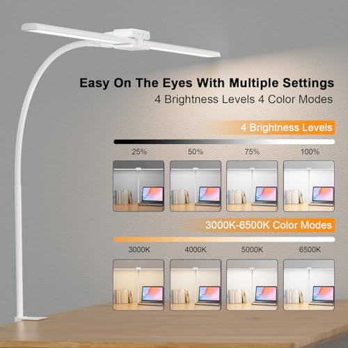 Image of EppieBasic LED Desk Lamp, 24W Double Head Desk Light,Architect Clamp Task Table Lamp, Office Desk Lamps Super Bright Extra Wide Area Drafting Work Light for Workbench, Reading, Monitor