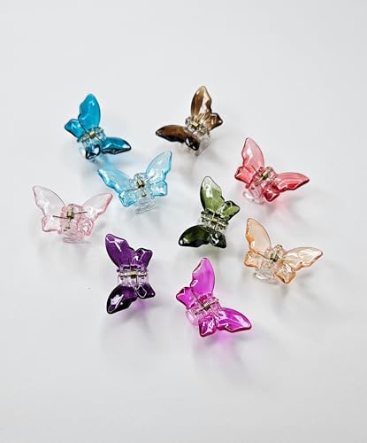 Image of Mini Butterfly Hair Clips, Multicolour Crystal Plastic, Pack of 9
