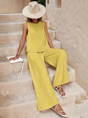 Image of ALL YOURS Women's 2 Piece Outfit Loose Tank Top and Wide Leg Pants Sets|co-ord set for women cord set for women lounge wear set for women coords set for women wear