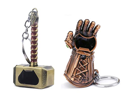 Nidavellir 2-Pack Infinity Gauntlet Keychain Bottle Opener Mjolnir Keychain Bottle Opener, Thanos Glove Keychain Bottle Opener Thor Hammer Keychain Bottle Opener (Bronze)