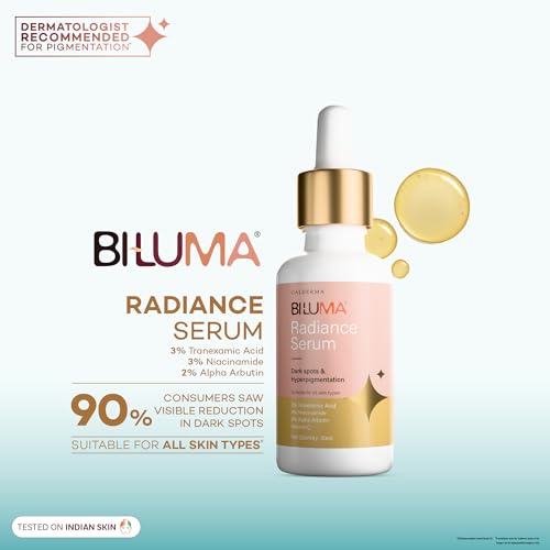 Image of Biluma Radiance Serum 30ml - Skin Brightening & Dark Spot Correcting Face Serum with Tranexamic Acid, Niacinamide, Vitamin C & Alpha-Arbutin - Evens Skin Tone, Fades Pigmentation & Boosts Glow