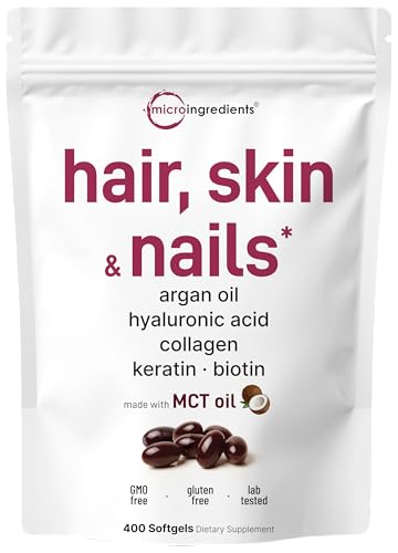 Micro Ingredients Hair Skin and Nails Vitamins for Women & Men | 400 Softgels with MCT Oil | 22-in-1...