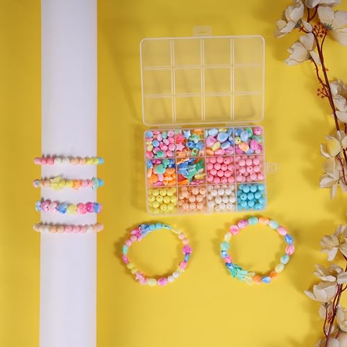 Image of ambitieux 12-Partition Kit for Kids & Girls | 400+ Pastel 8mm & Designer Shape Beads | Bracelet & Jewellery Making Kit with Elastic Thread & 8 Cute Charms | DIY Craft Box for Gifts