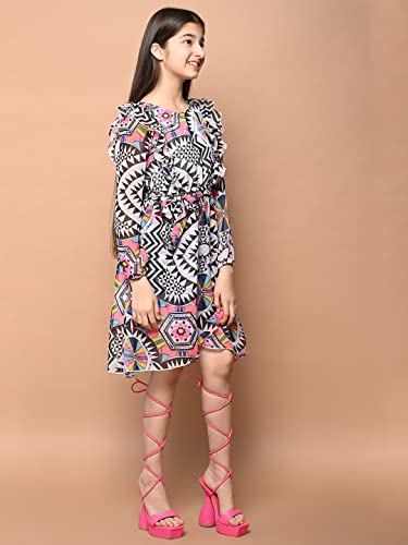 Image of LILPICKS Girls Aztec Printed Full Sleeve Fit n Flare Dress (Multi)