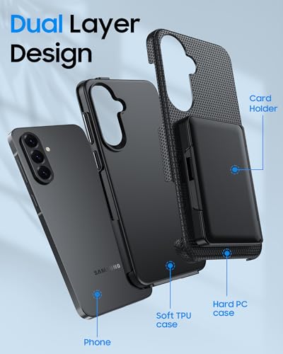 Image of BSNRM for Galaxy A37+A36+A56 5G Phone Case with Card Holder, Anti-Slip Textured, Military Grade Drop Protection Samsung A37 5g case, 14ft Drop Tested, TPU+PC Dual Layer Shockproof Cover for A37(Black)