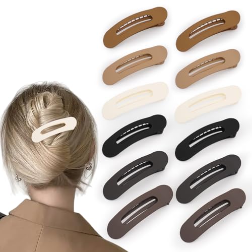 Maeups Flat Hair Clips for Women - 12 Pack Matte Non-Slip Flat Claw Clips for Thin Hair 6 Colors Daily Use Hair Clips Flat Design Comfort Clips