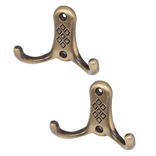 Image of Aexit Wall Mounted Nails, Screws & Fasteners Double Prong Hooks Coat Scarf Bag Hanger Holder Bronze Picture Hangers Tone 2pcs