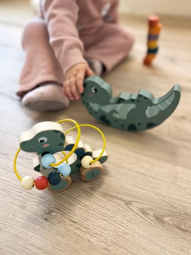 small foot Schiebetier mit Motorikschleife „Dino“, aus FSC 100%-zertifiziertem Holz, für Kinder ab 12 Monaten, 12615