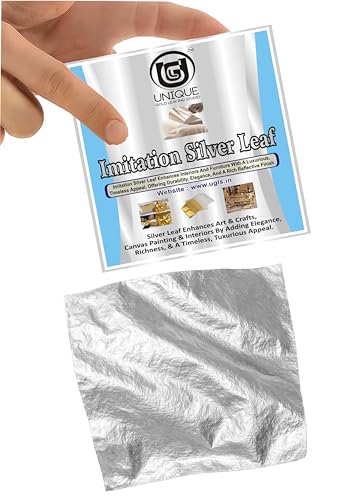 Image of UGLS Silver Leaf Sheets, 100 Sheets, 8 by 8.cm Gilding Foil for Gilding, Resin Art, Decoration Crafting, Paintings, Arts Crafts, Nail Deco,Furniture, Size 3.14 * 3.35 inhches (Silver)
