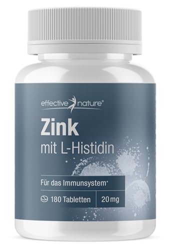 Zink Tabletten mit L-Histidin - 180 Stk. - 20 mg Zink und 100 mg L-Histidin - Vorrat für drei Monate - Zink Bisglycinat hochdosiert und hoch bioverfügbar