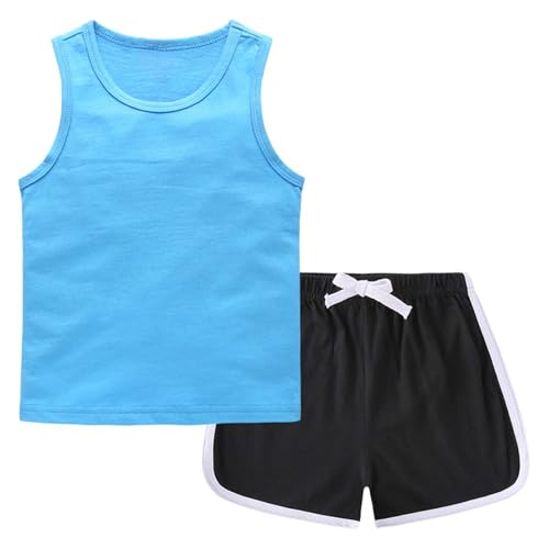 Kids Summer Athletic 2 Piece Outfits Casual Crewneck Sleeveless Tank Top Matching Sweat Shorts Set for 1-12 Years