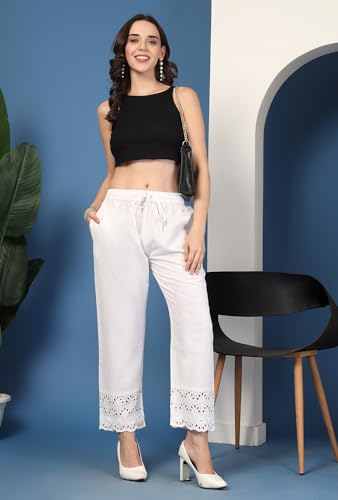 Image of Pistaa's Women's Pure Cotton Regular Hem Design Solid Palazzos