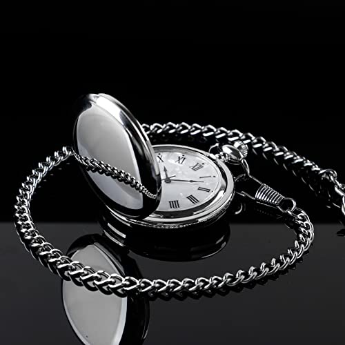 Image of Smooth Pocket Watch Alloy Steel Quartz Roman /Arabic Numerals with 37cm Chain for Father's Day Xmas Best Gifts