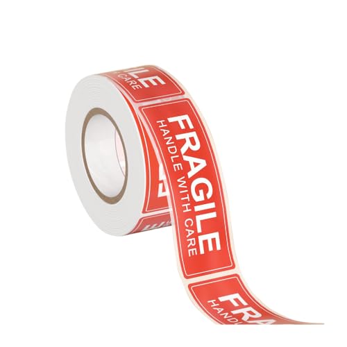 Henalog Fragile Stickers - Handle with Care, Bold Red and White, 250-Pack Fragile Stickers for Moving Shipping Labels, Mailing Supplies