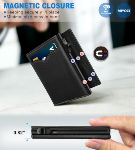 Image of miyozi Wallet for Men,with Cash Pocket 2 ID Window 9-13 Cards,Metal Case Smart Slim Pop Up Credit Card Holder Flip with Magnetic Closure RFID Blocking Trifold wallet with Gift Box