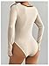 Verdusa Women's Bowknot Bodycon Bodysuit Ribbed Leotard Tops Early Fall Fashion Apricot Large