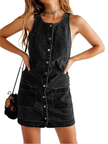 Yousify Womens Casual Sleeveless Denim Overalls Dresses Button Down Summer Jean Mini Dress 2025 Trendy Romper With Pockets