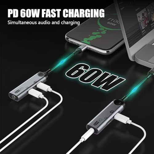 Image of Verilux 3-in-1 Type C to 3.5 mm Connector, PD 60W Type C Adapter Fast Charging and 32bit /384KHz Lossless High-Resolution Audio for iPhone 17 /17 Pro /17 Pro Max /16 /15, Galaxy S26 /S25 /S24 /S23, iPad