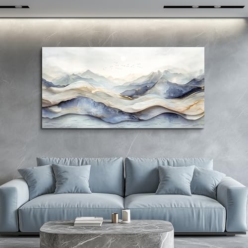 JUDASJART Large Wall Decor for Living Room Canvas Wall Art for Office Modern Wall Decorations for Bedroom Landscape Gold Accent Painting Abstract Pictures Artwork Room Home Decor 24x48 in — view 2