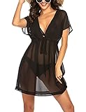 Diese Chiffon Bikini-Strandkleid hat einen tiefen V-Ausschnitt, kurze Ärmel, Chiffon-Manschetten, einen verstellbaren Schultergurt in der Taille, einen unregelmäßigen Saum und schöne Kurven, die Sie am Strand bezaubernder machen.