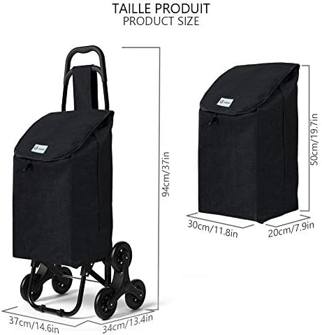 VOUNOT Folding Shopping Trolley on 6 Wheels, Stair Climbing Shopping Cart, Grocery Trolley, Oxford Black