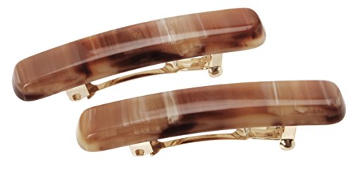 France Luxe Mini Rectangle Barrette, Caramel Horn, Set of 2 - Classic French Design for Everyday Wear