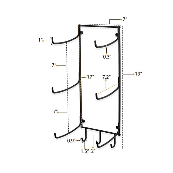 Wallniture Guru Wall Mount Yoga Mat Home Gym Equipment Resistance Bands and Foam Roller Holder with 3 Hooks 3 Sectional Metal Black