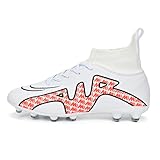 Botines de fútbol para jóvenes, zapatillas de entrenamiento deportivo, botines de fútbol para niñas, botines de caña alta y ligeros, botines de fútbol para niñas, para niños al aire libre(White and re