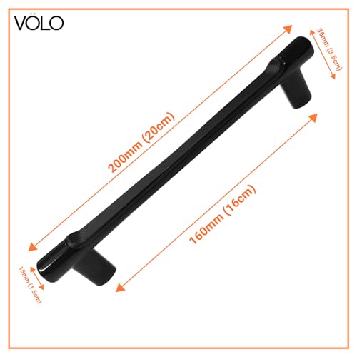 Image of VOLO Wardrobe Cabinet Handle - Sleek Pull Handle for Drawers, Wardrobes, Sliding Doors, and Cabinets in Kitchen, Bedroom, and Office (R-241) (1, Black, 160MM (8 Inch))