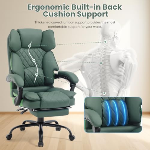 Image of Big Tall Reclining Office Chair with Footrest, Green