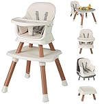 Maxmass 6 in 1 Convertible Baby High Chair, Highchair Converts to Table & Chair Set, Infant Feeding Chair with Harness, Removable Tray, High Chairs for Babies Toddlers (Beige+Natural, 58x58x98cm)