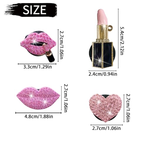 Image of 4 Pcs Pink Lips Air Vent Clips, Sexy Lips Kiss Heart Shape Car Air Fresheners, Charms Rhinestone Diffuser Vent Clip Cute Car Decor Bling Car Accessories for Women, Automotive Air Fresheners (Pink, 4)