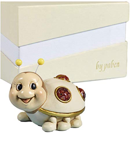 Paben 12 Pezzi Bomboniera Portafortuna Coccinella In Resina Con Inserti In Vetro Per Laurea Matrimonio Comunione Cresima Cm. 8 Con Gift Box