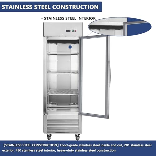 Image of 27 inch Commercial Refrigerators with Glass Door, 18.68 Cu.ft. Reach-in Commercial Fridge, Commercial Fridge refrigerator with Fan Cooling, Digital Temperature Display, ETL Certified for Restaurant, Bar