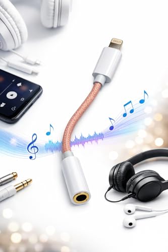 Image of Q- CONNECT Lightning to 3.5 mm Adapter, Braided Cable and Plastic Body, Supports Both Mic & Audio, Compatible with iPhone 14 | 13 | 12 | 11 | XS | X | 8 | 7 | 6 | 5 (Red)