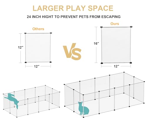 Puppy Playpen Rabbit Run Pet Playpen,Transparent Small Animals Playpen, DIY Pet Pen Yard Fence for Puppy,Rabbit,Guinea Pigs,Ferrets,Mice,Hamsters,Hedgehogs,Turtles,12 Panel - Image 4