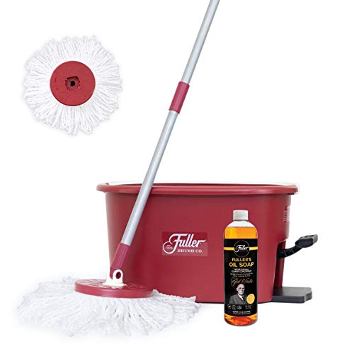 Fuller Brush Spin Mop Bucket System - Easy Wring, 360Â° Spin - Streak Free Floor Cleaning - 2 Microfiber Mop Heads â€“ Plus Fullerâ€™s Double Strength Oil Soap