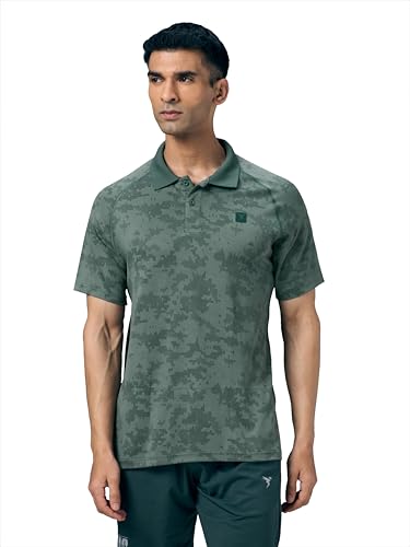 Image of TECHNOSPORT Men's Slim Fit Printed Half Sleeve Polo T-Shirt with Matpiq for Casual & Regular Use