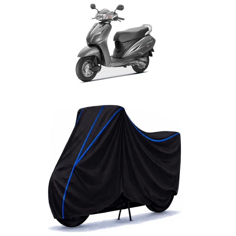 Image of Scooty Cover Water Resistant for Activa 110 BS6 | Universal Scooter & Bike Cover | Heavy Duty UV Dust, Rain & Scratch Protection | Elastic Fit All Weather Indoor Outdoor | Black with Blue Piping