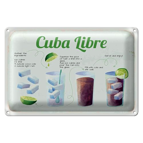 Cuba Libre - Targa in metallo, decorazione vintage, 30 x 20 cm