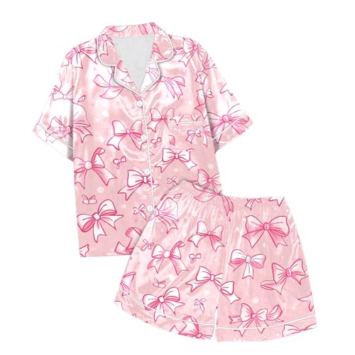 Genérico Conjunto de Pijama de Dos Piezas con Pantalones Cortos de Manga Corta y Estampado de Lazo para niñas (3-4 Years)