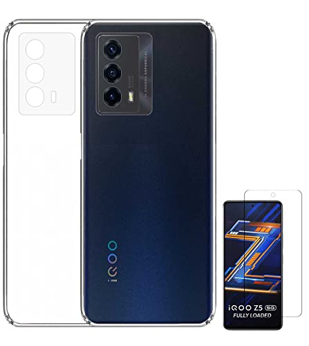 Image of Soft Flexible Silicone Back Cover Compatible with IQOO Z5 5G, Transparent Case + Screen Guard