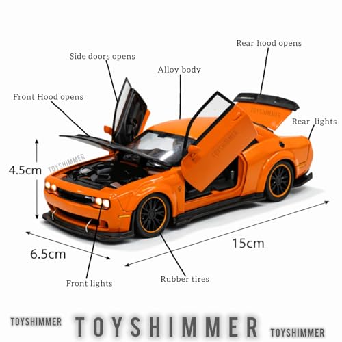 Image of Hellcat 1:32 Scale Dodge Challenger Die-Cast Metal Toy Model Car for Kids - Pull Back Mechanism, Birthday Gift for 3+ Year Old Boys (Hellcat Orange)